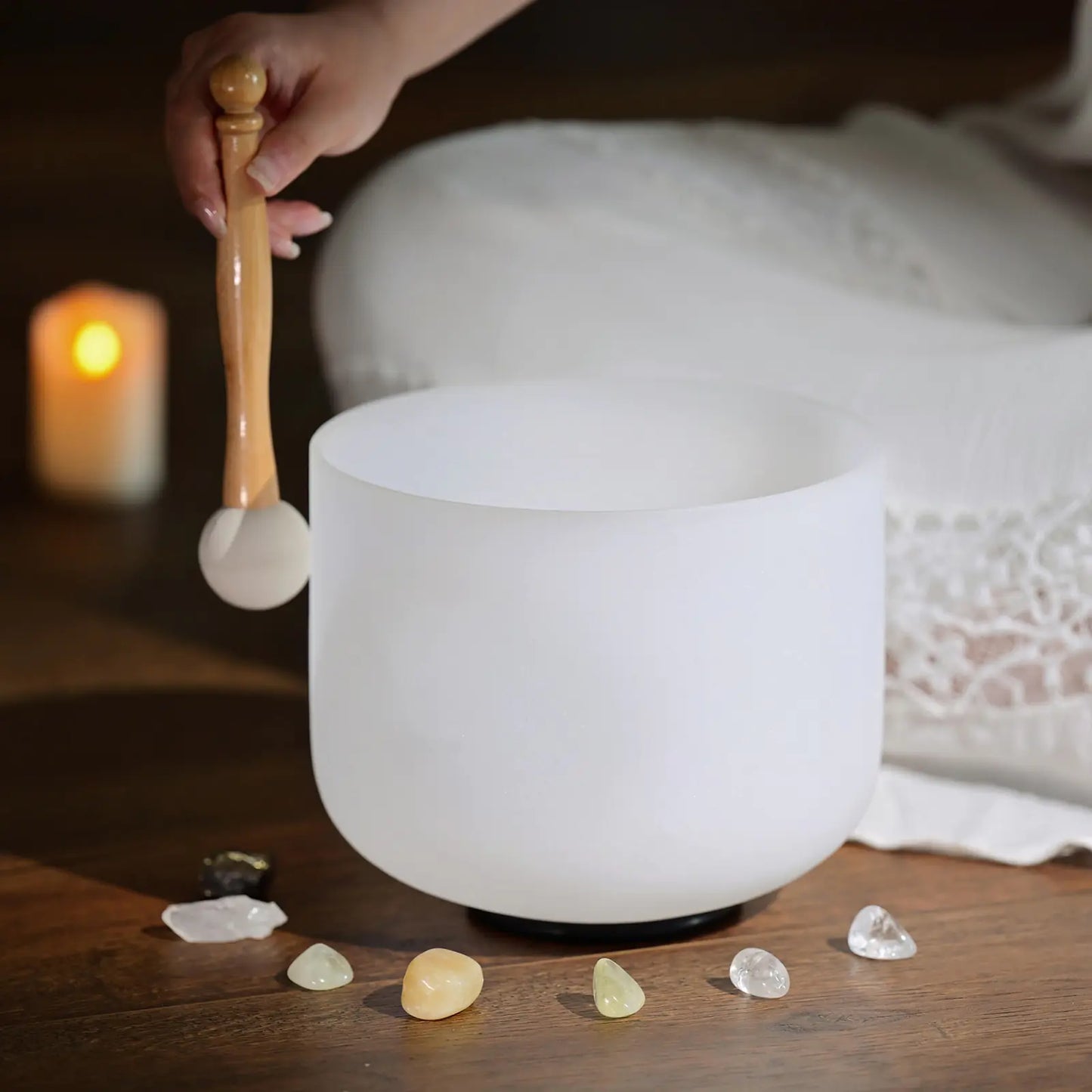 8 Inch White Frosted Quartz Crystal Singing Bowl