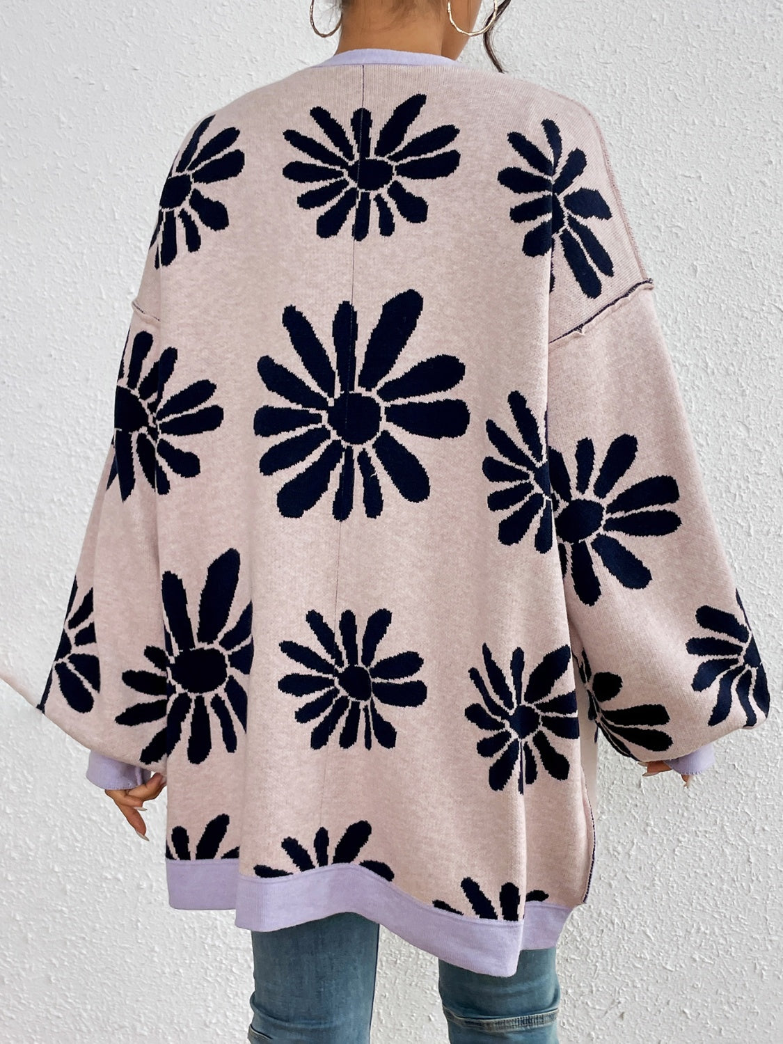Maataji Contrast Dropped Shoulder Long Sleeve Cardigan
