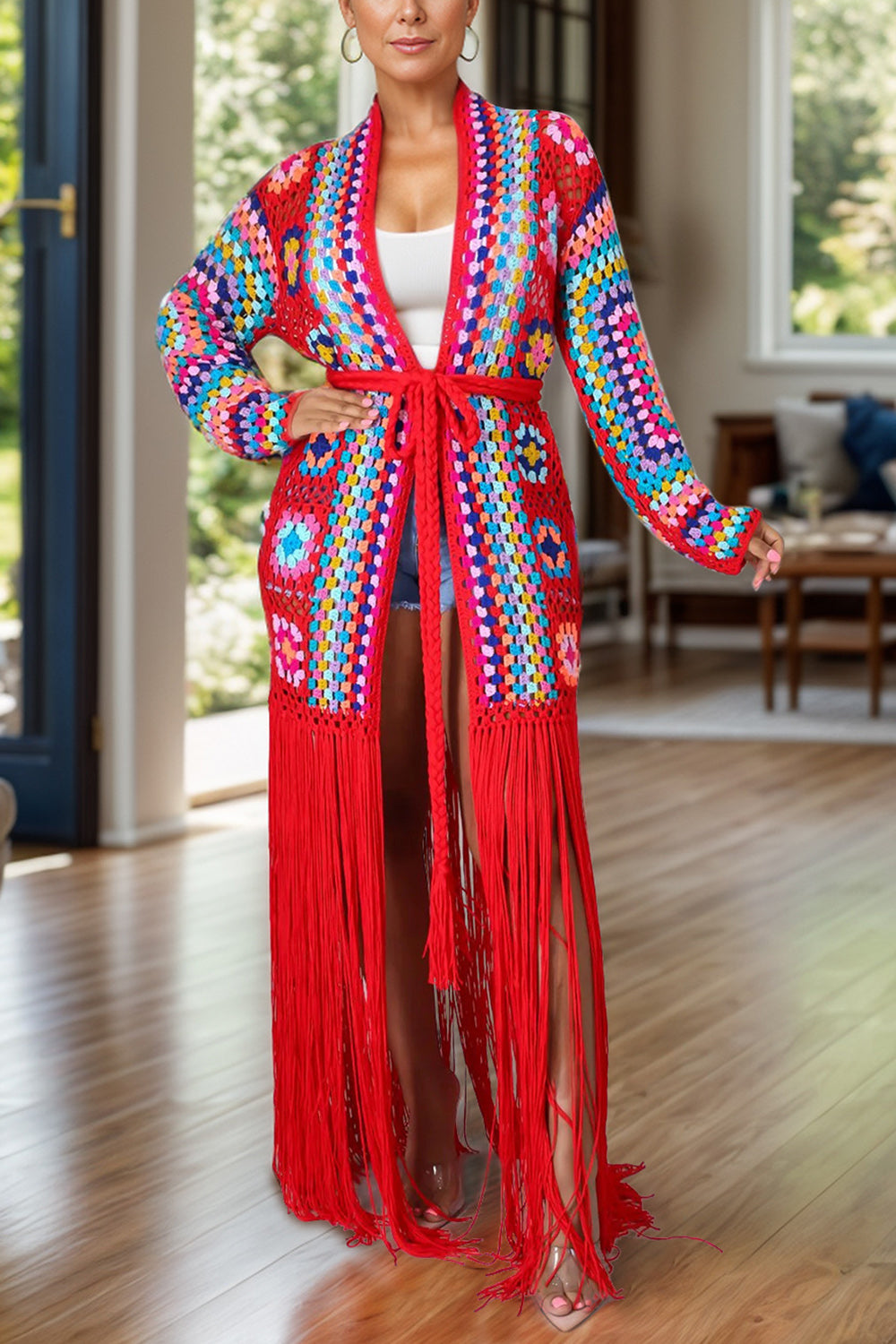 Maataji Fringe Tied Long Sleeve Cardigan