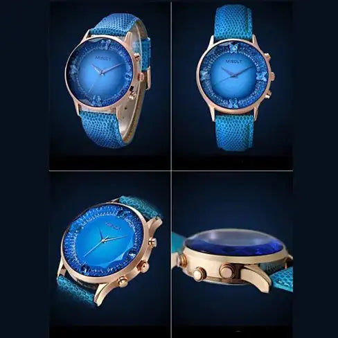 Maataji Blue Butterflies Quartz Crystal Lux Watch