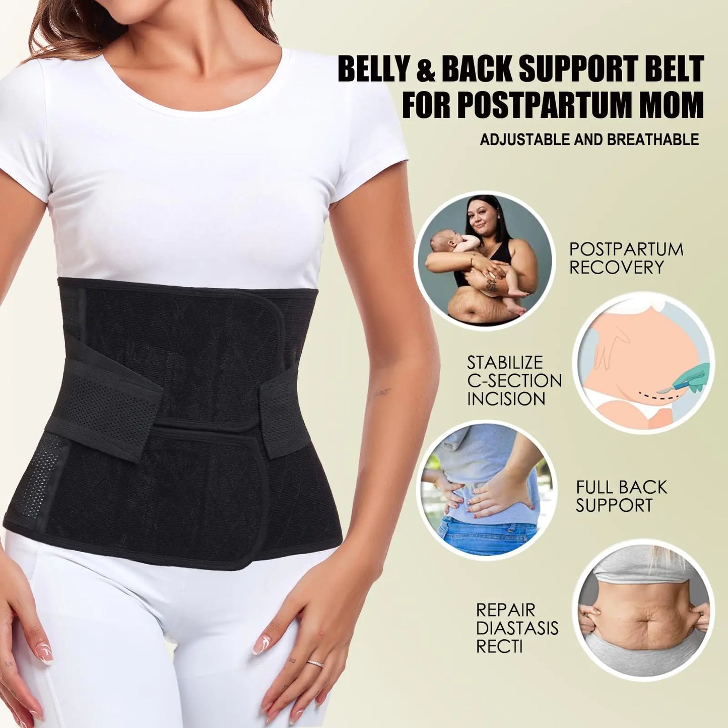 We Heal Hearts Presents Postpartum Belly Band – Postpartum Belly Wrap, Abdominal Binder Post Surgery C-section Recovery Support Belt After Birth Brace, Slimming Girdles (Midnight Black, L) Midnight Black