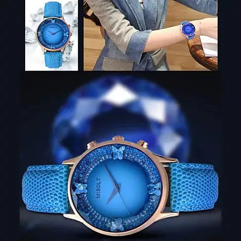Maataji Blue Butterflies Quartz Crystal Lux Watch