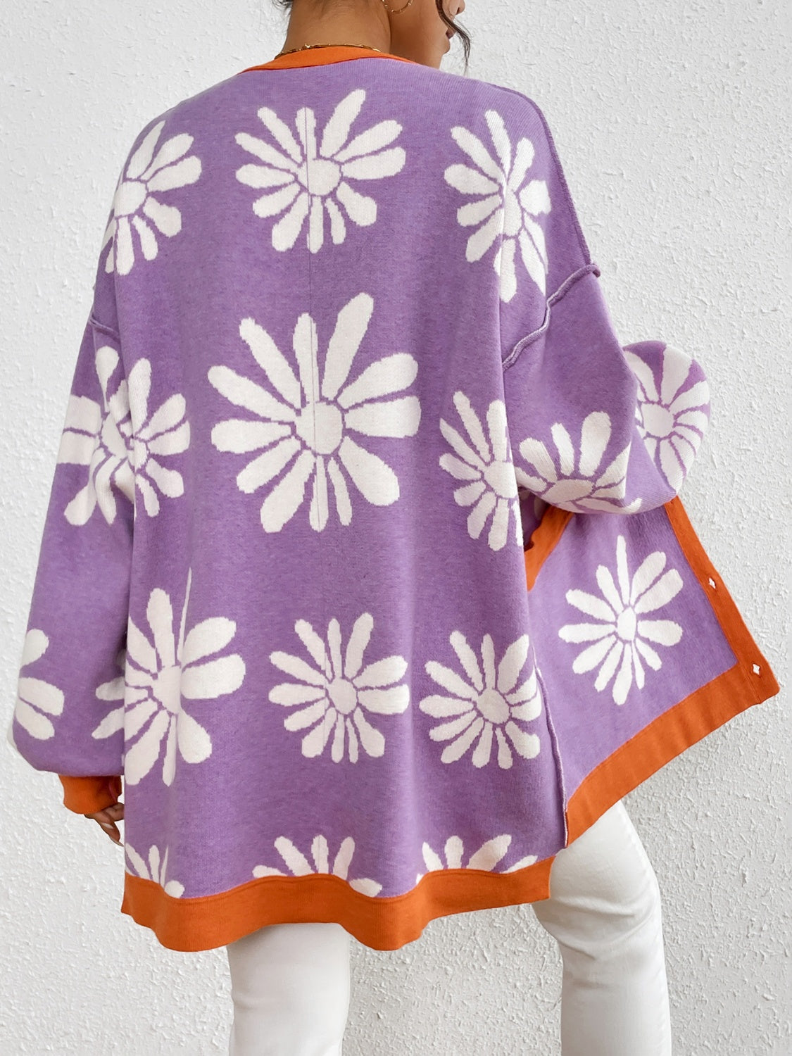 Maataji Contrast Dropped Shoulder Long Sleeve Cardigan