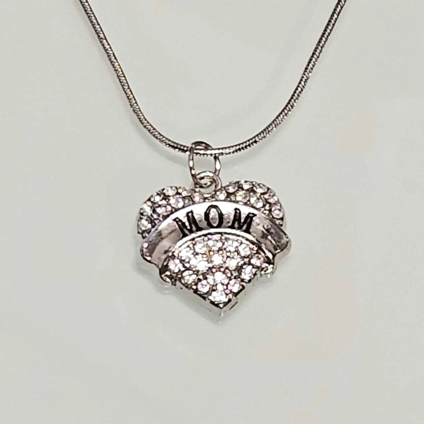 Love MOM Heart Shaped Pendant Clear Quartz Crystal Chain