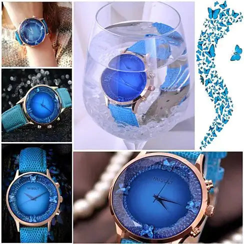 Maataji Blue Butterflies Quartz Crystal Lux Watch