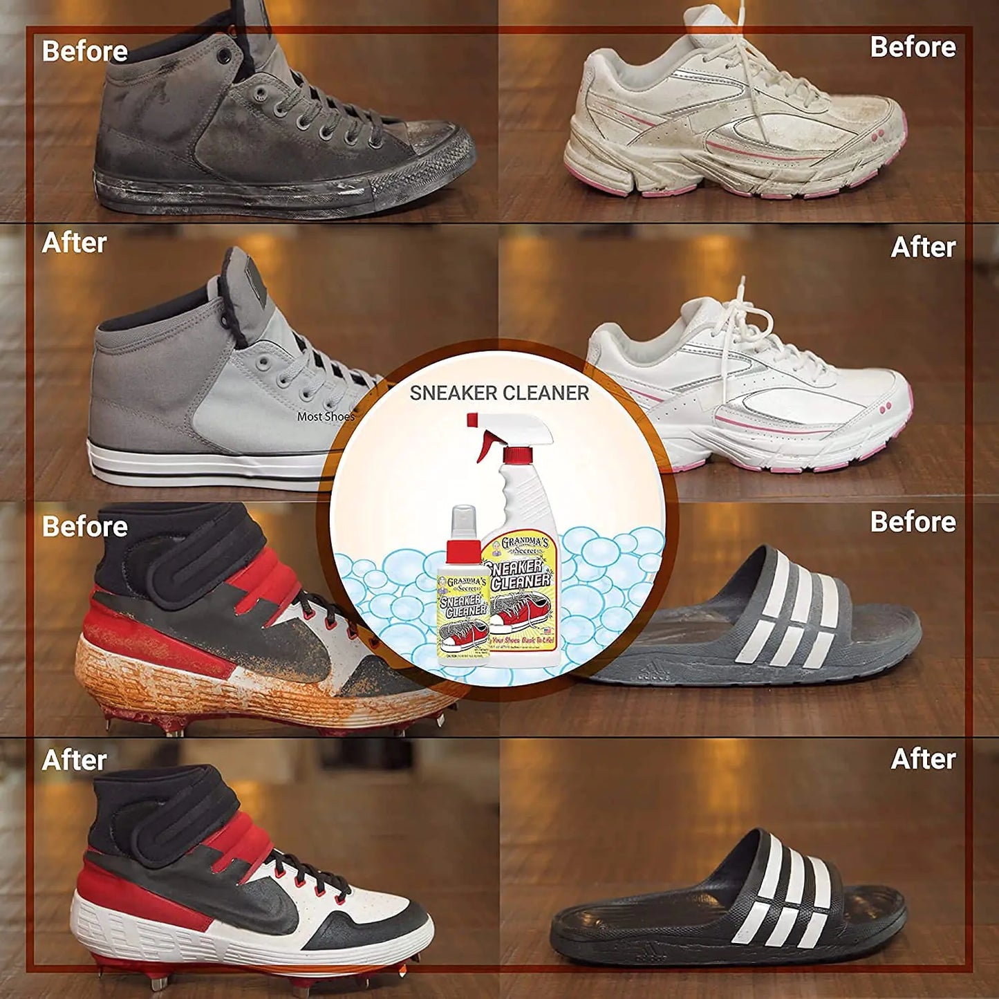 Grandma's Secret Sneaker Cleaner - Shoe Cleaner for Rubber, Canvas and Leather - Stain Remover Spray Removes Dirt, Grime and Grass - Sneakers Cleaner for Outdoor Shoes, Slippers and Moccasins – 16 oz 16.00 Fl Oz (Pack of 3)