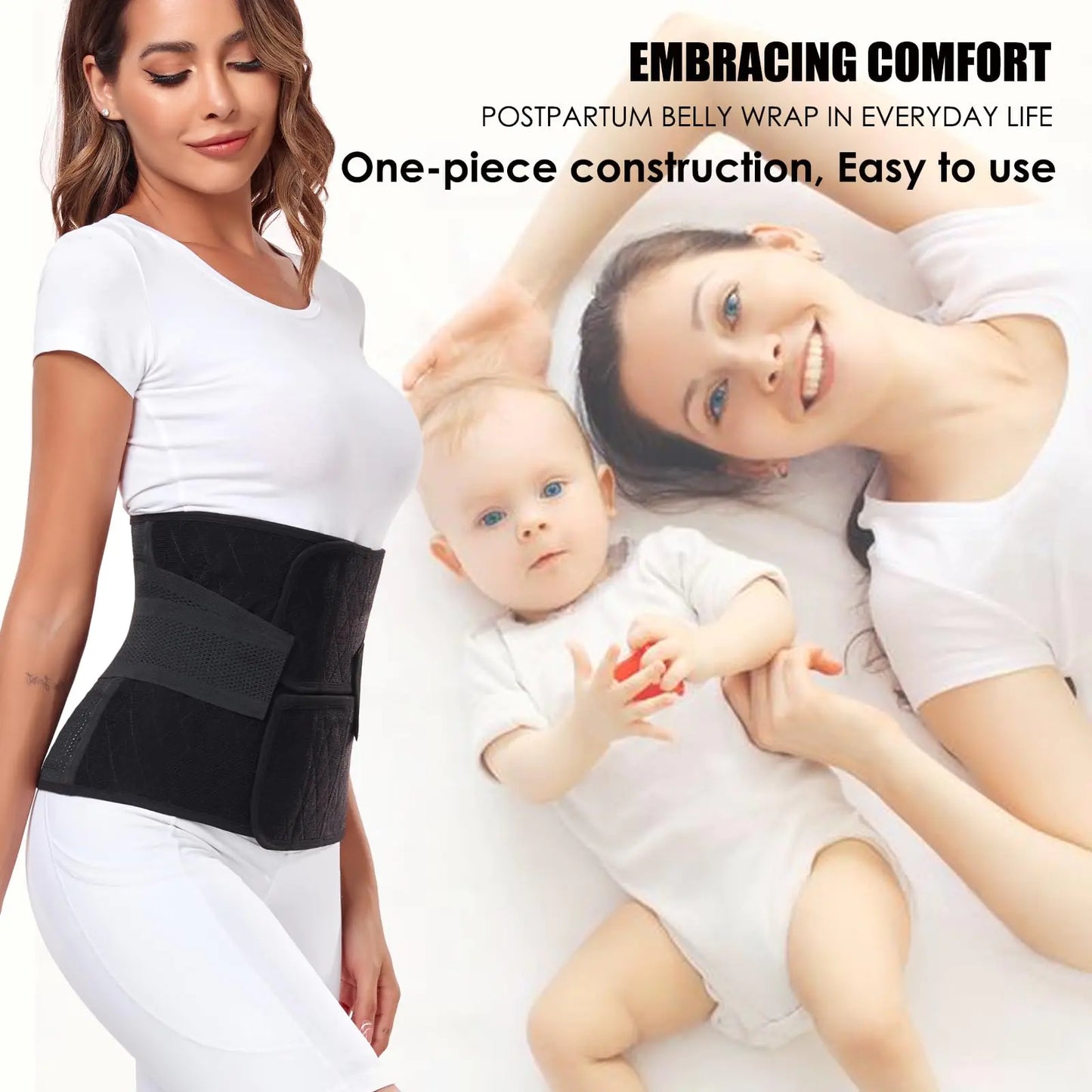 We Heal Hearts Presents Postpartum Belly Band – Postpartum Belly Wrap, Abdominal Binder Post Surgery C-section Recovery Support Belt After Birth Brace, Slimming Girdles (Midnight Black, L) Midnight Black