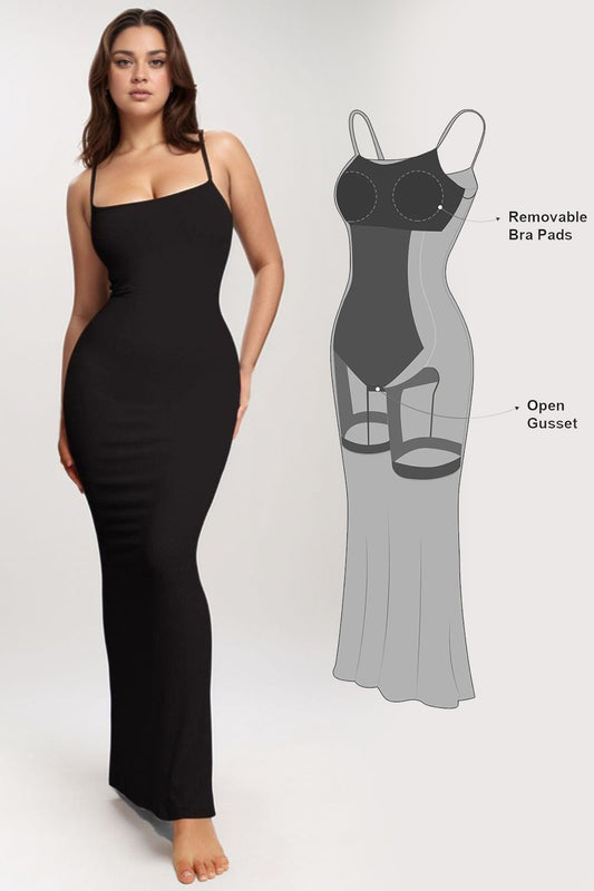 Maataji presents ( Basic Bae Built-In Shapewear Sleeveless Maxi Dress )