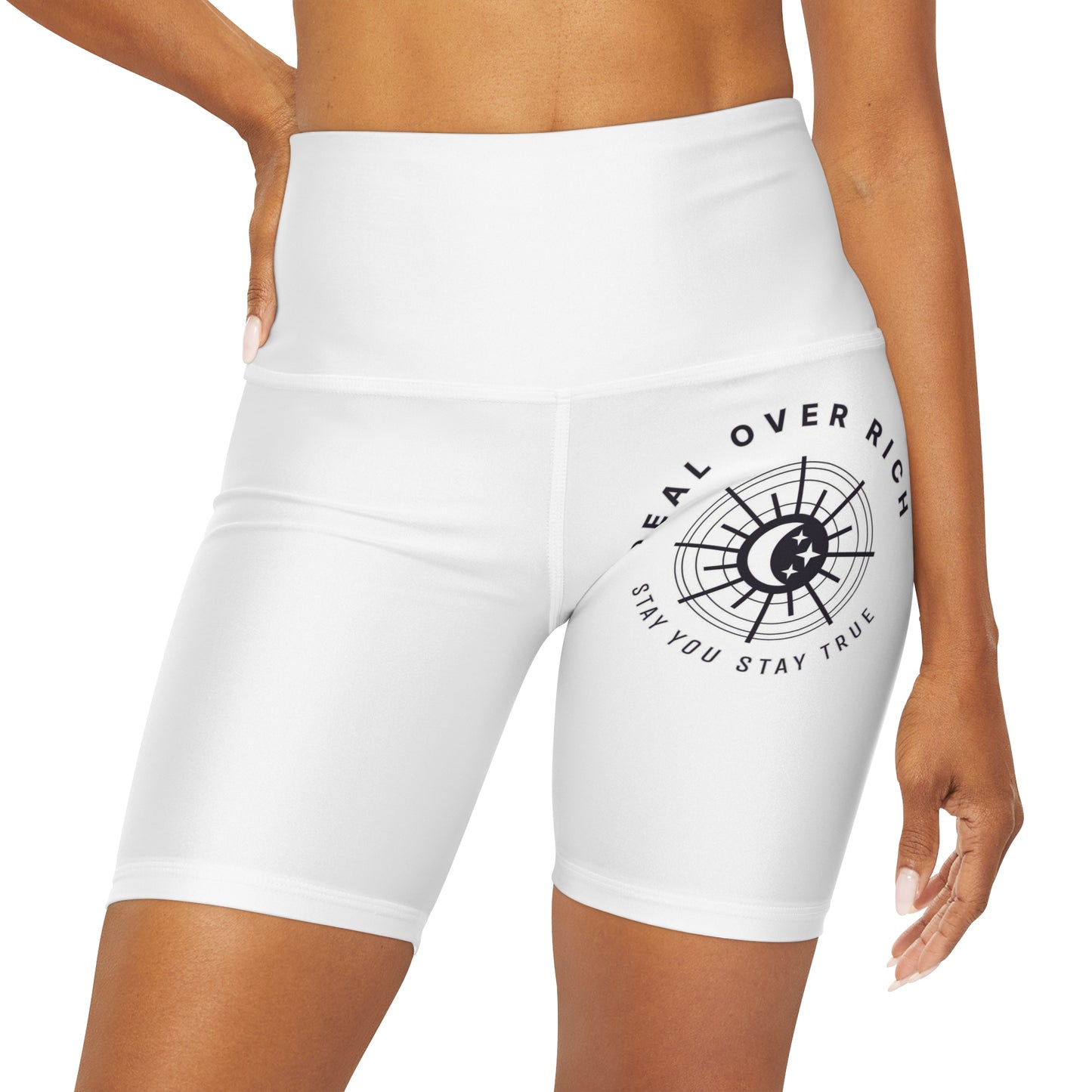 Real Over Rich ( High Waisted Yoga Shorts AOP)