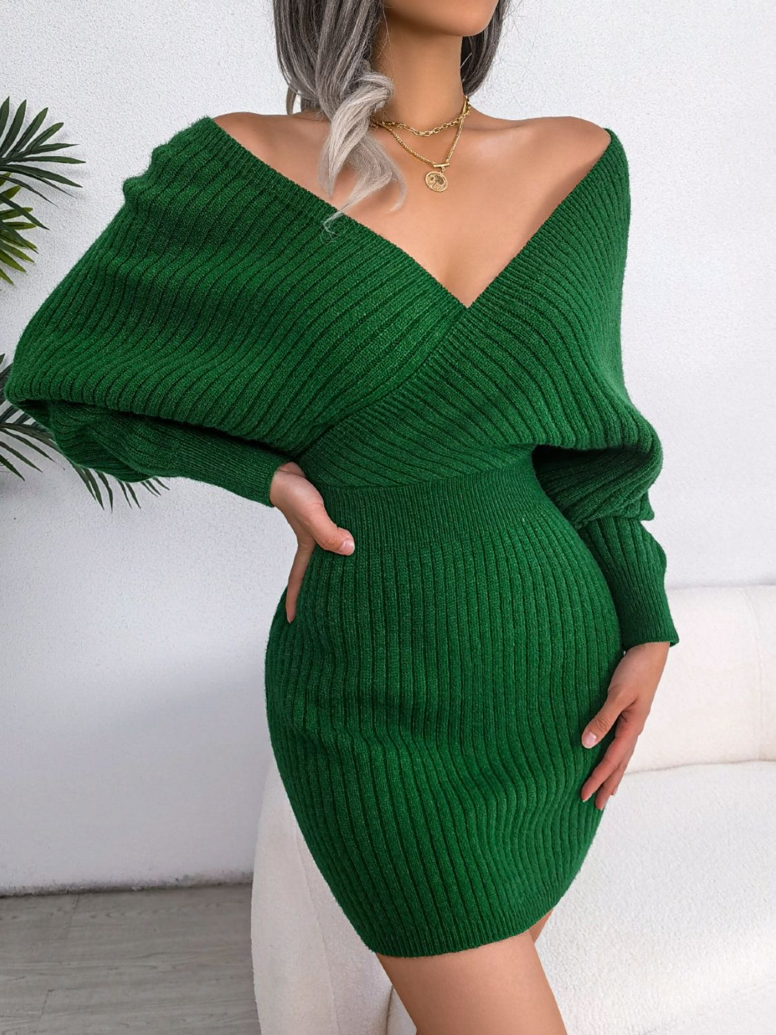 Maataji Rib-Knit Dolman Sleeve Sweater Dress