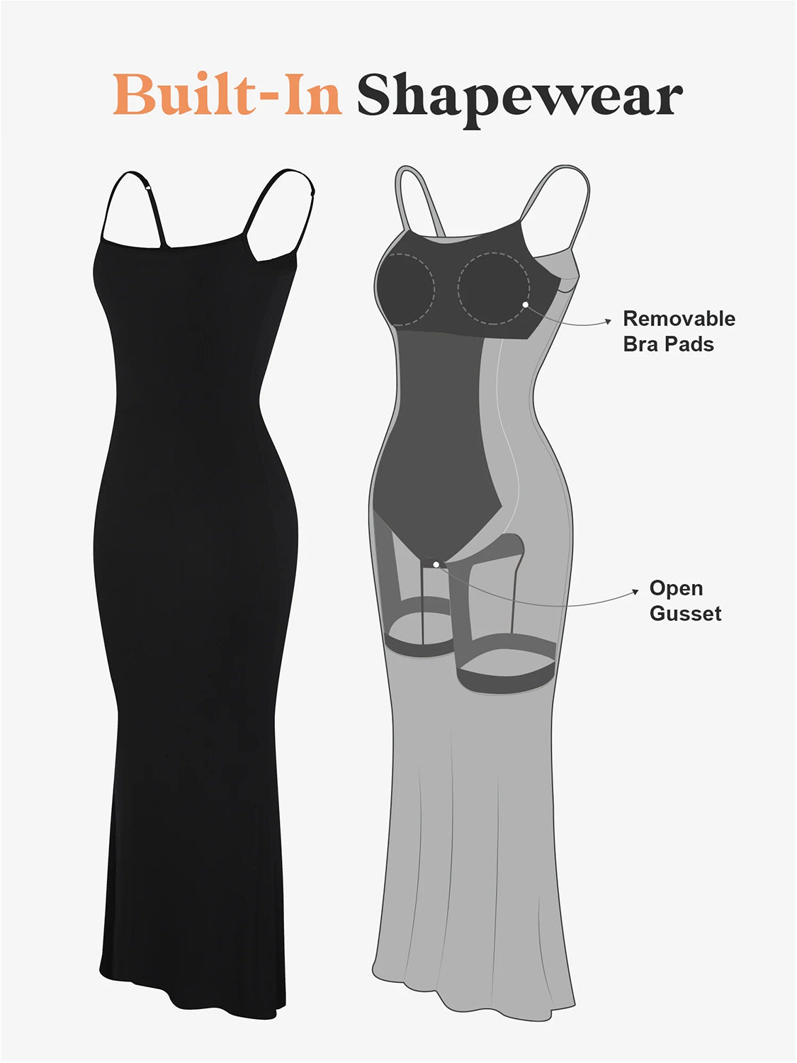 Maataji presents ( Basic Bae Built-In Shapewear Sleeveless Maxi Dress )