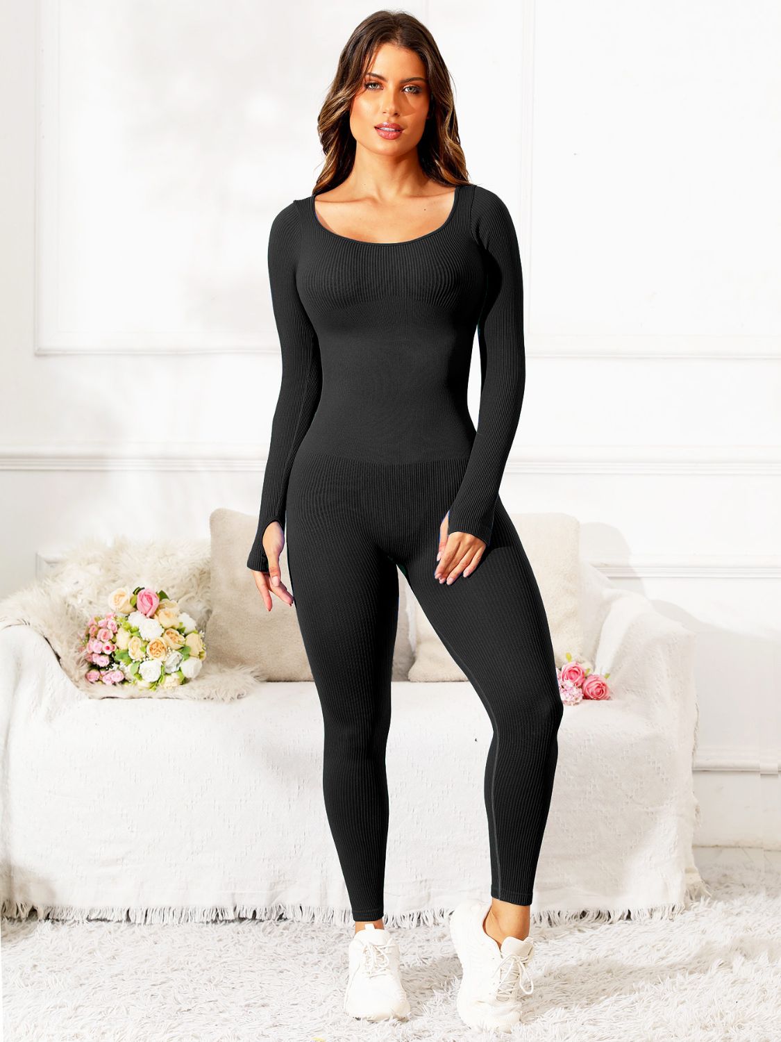 Maataji Scoop Neck Long Sleeve Jumpsuit