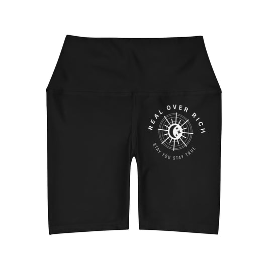 Real Over Rich ( High Waisted Yoga Shorts (AOP)