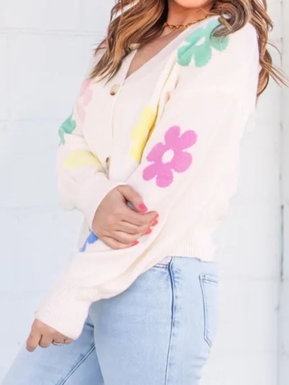 Maataji Plus Size Flower Button Up Long Sleeve Cardigan