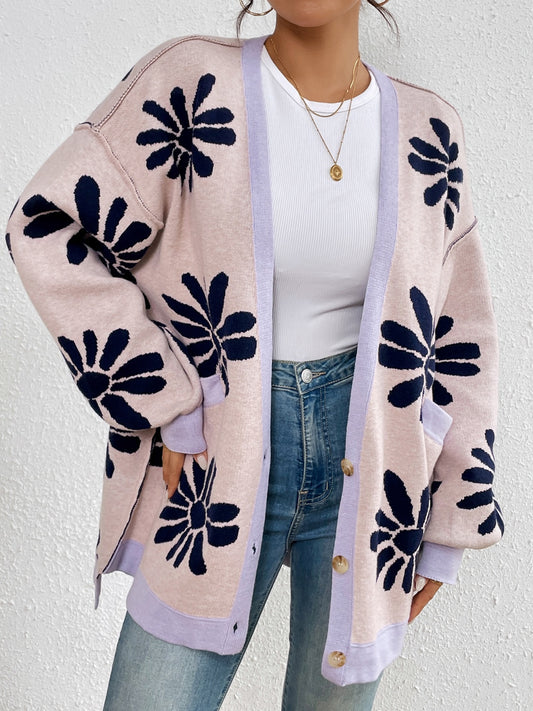 Maataji Contrast Dropped Shoulder Long Sleeve Cardigan