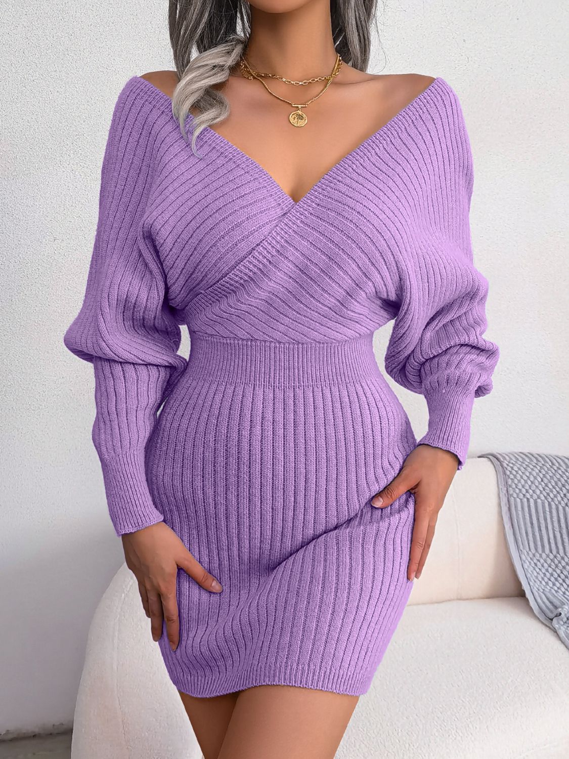 Maataji Rib-Knit Dolman Sleeve Sweater Dress