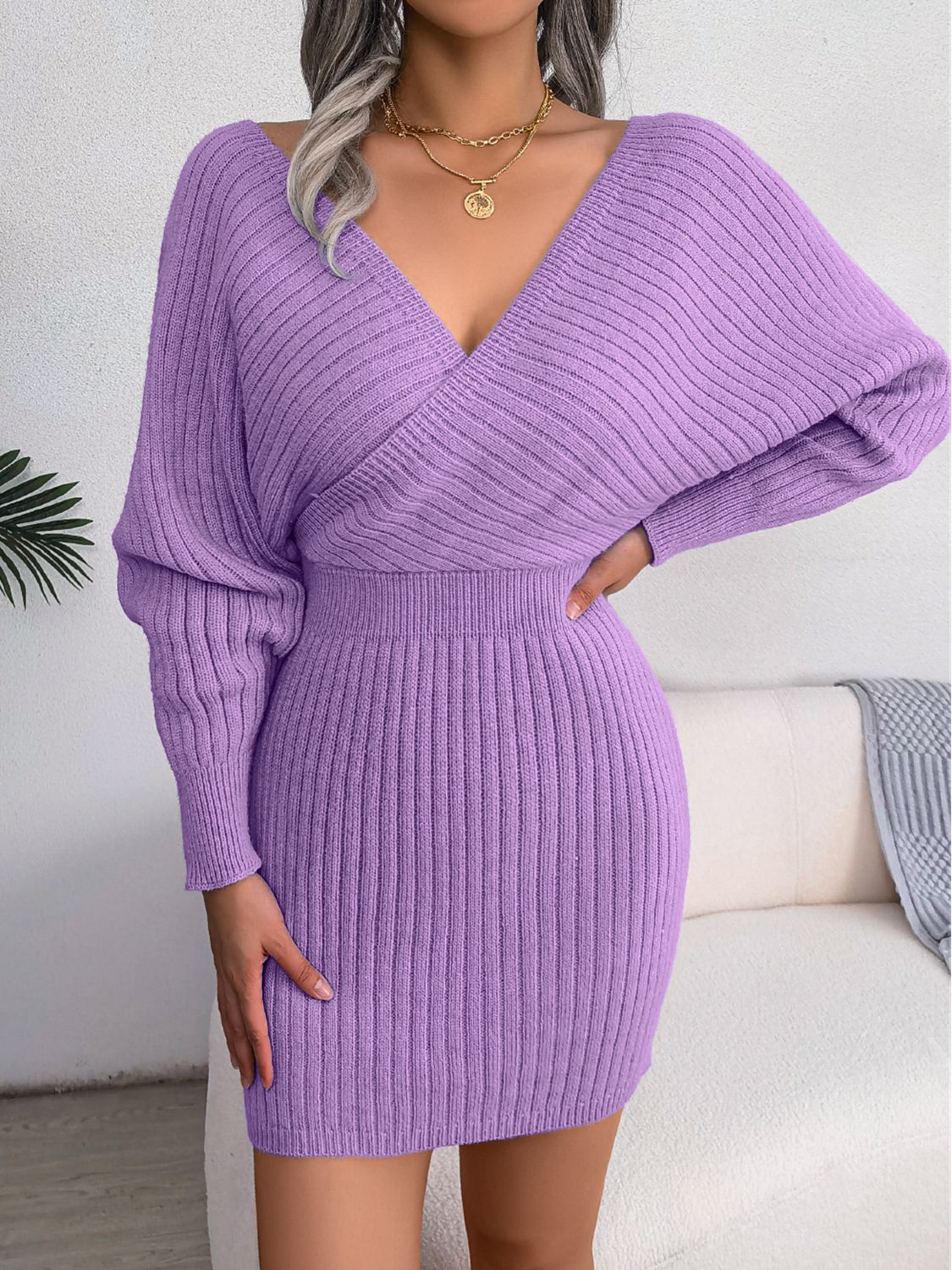 Maataji Rib-Knit Dolman Sleeve Sweater Dress