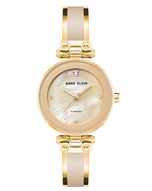 Maataji and Anne Klein presents ( Women's Genuine Diamond Dial Bangle Watch Tan/Gold)