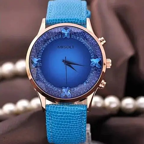 Maataji Blue Butterflies Quartz Crystal Lux Watch