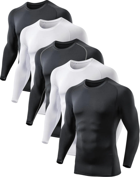 Real Over Rich presents Men's Compression Shirts Long Sleeve  (5 Pack)